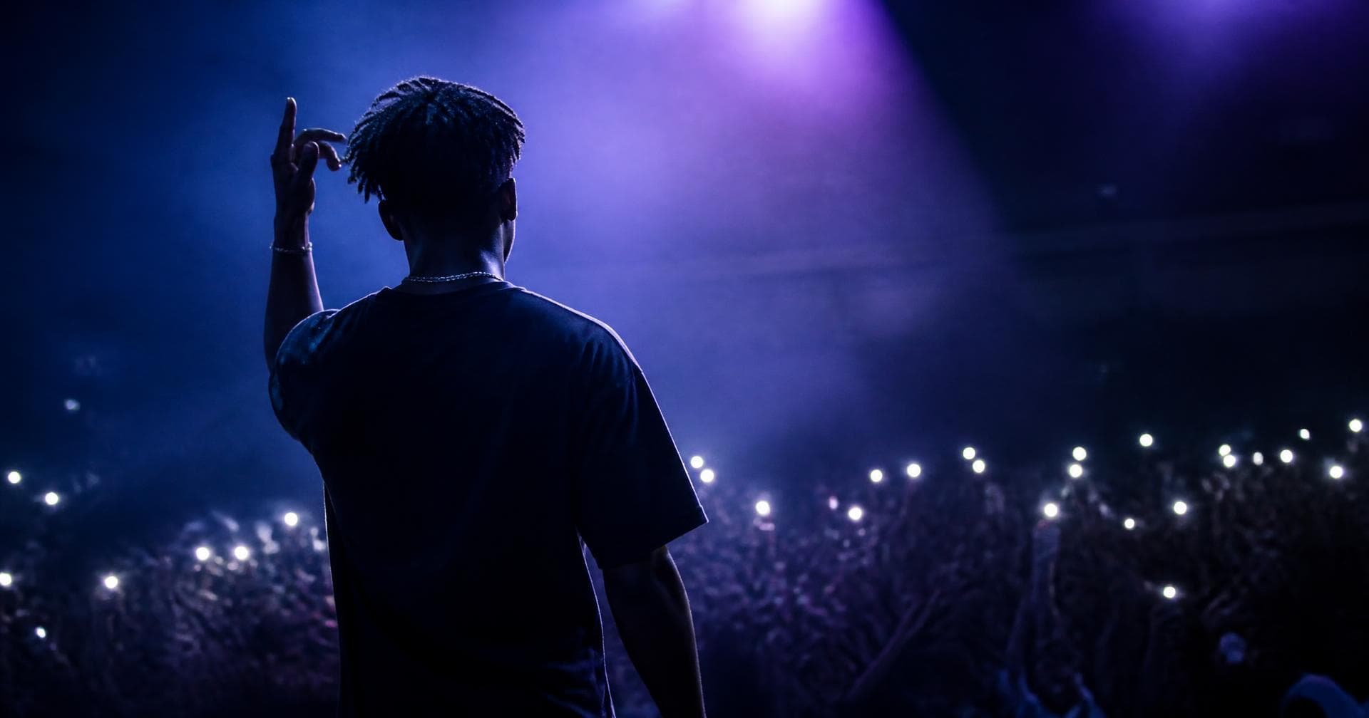 Artist performing to a concert audience